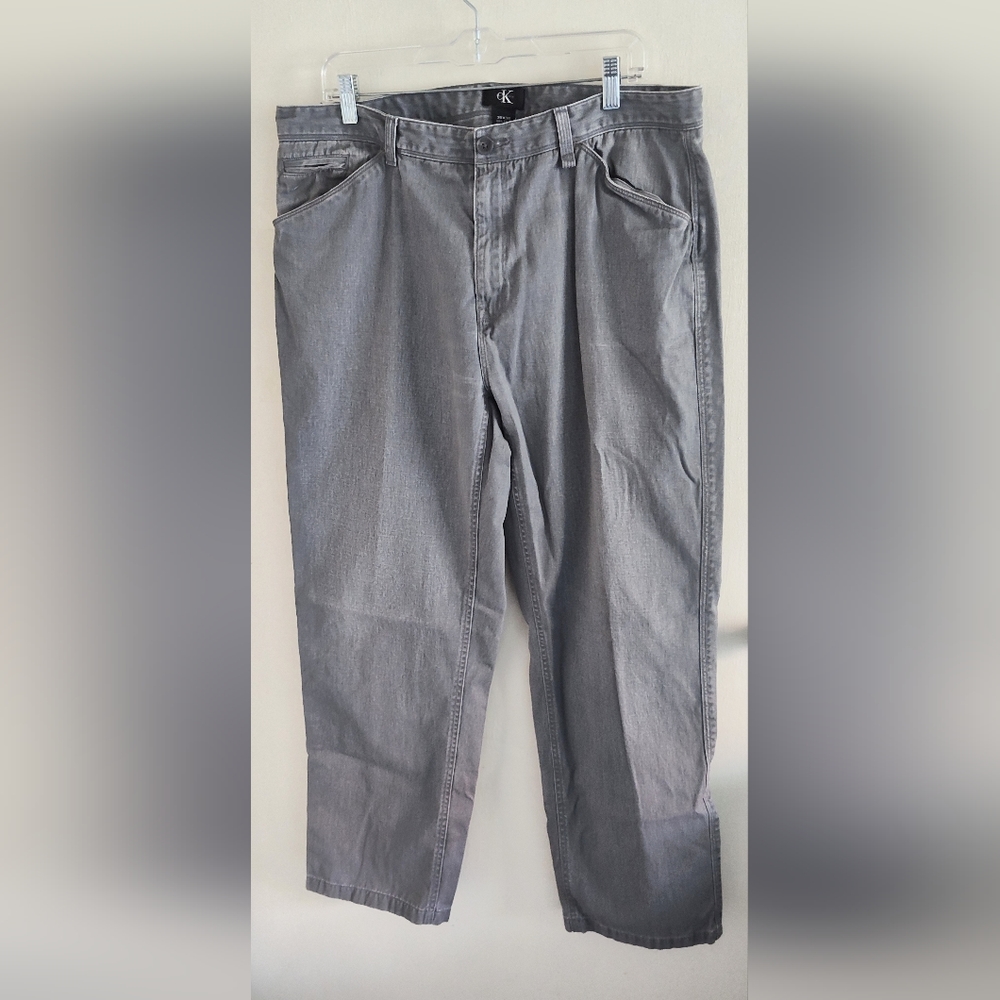 Calvin Klein CK mens size 38 X 30 gray chino style pants/slacks. Straight leg.